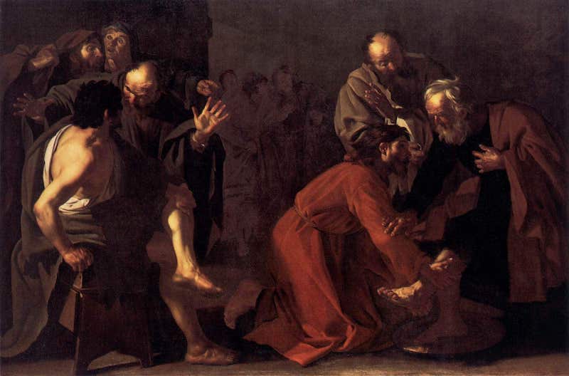 A painting of Jesus washing the feet of the disciples shows the basis of solidarity, to love one another as He has loved us
