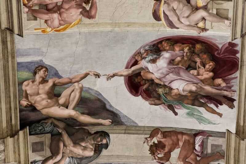 In Michelangelo's image from the roof of the Sistine chapel, God reaches out to grant life to Adam, granting him human dignity