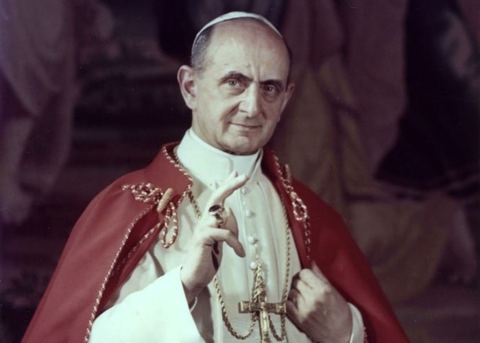 Pope St. Paul VI guided the Church after the death of John XXIII and wrote two social encyclicals.