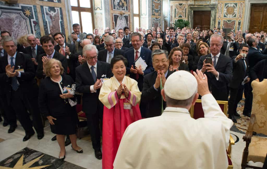 CAPP events are vital to enriching ourselves with Catholic social teaching. Here, Pope Francis greets and addresses CAPP members at the Vatican International Conference.